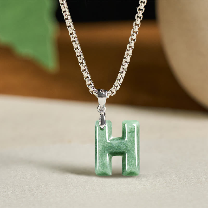 Nimara Ritual "May You Find Your Own Meaning" Natural A-Z Letter Jade Titanium Steel Chain Necklace Includes Gift Message Card