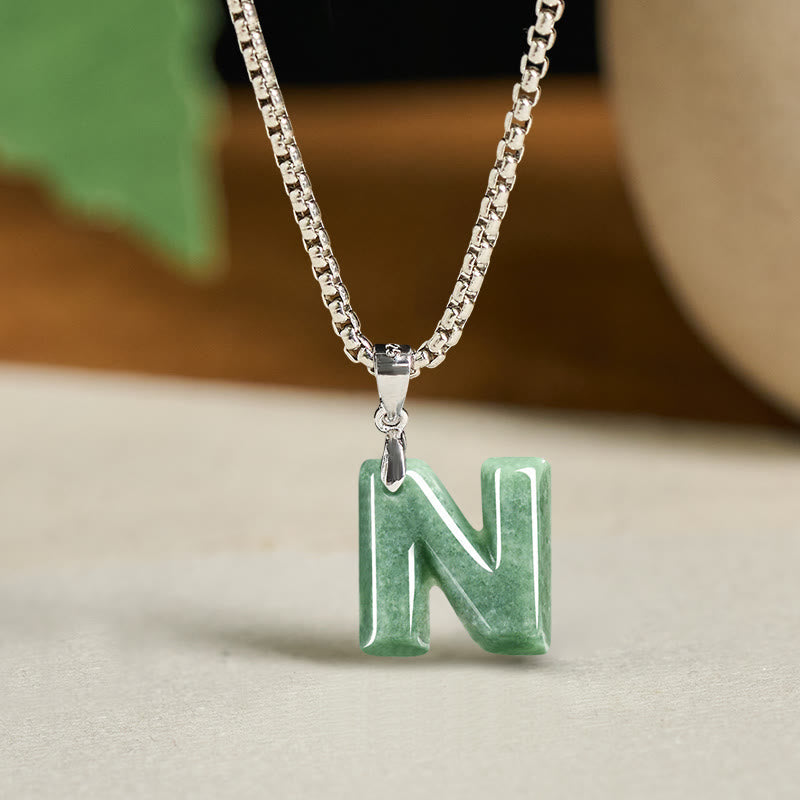Nimara Ritual "May You Find Your Own Meaning" Natural A-Z Letter Jade Titanium Steel Chain Necklace Includes Gift Message Card