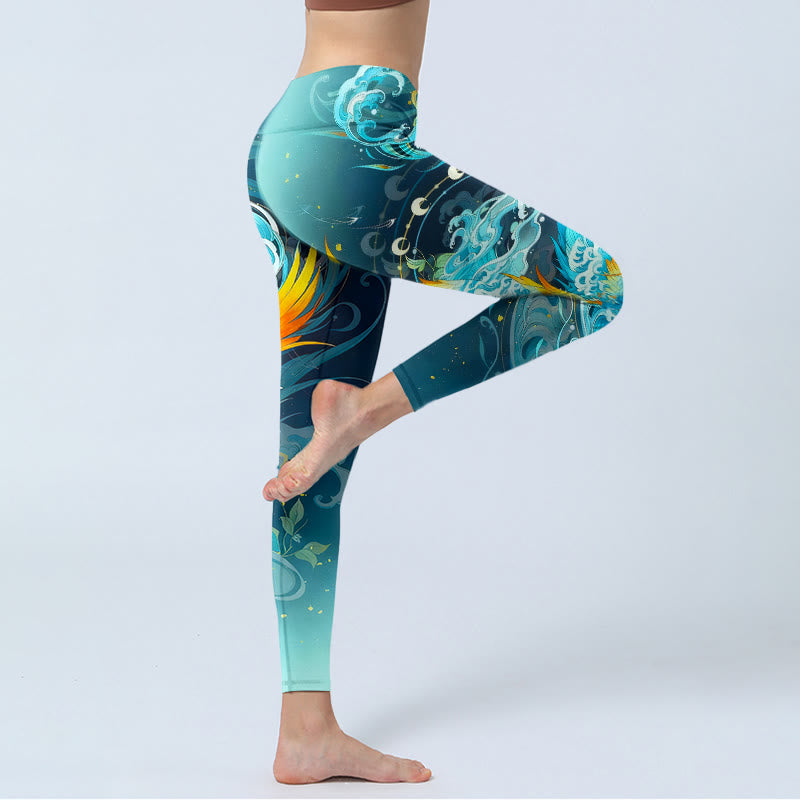 Nimara Ritual Dreamy Lively Phoenix Cloud Pattern Print Gym Leggings Women's Yoga Pants
