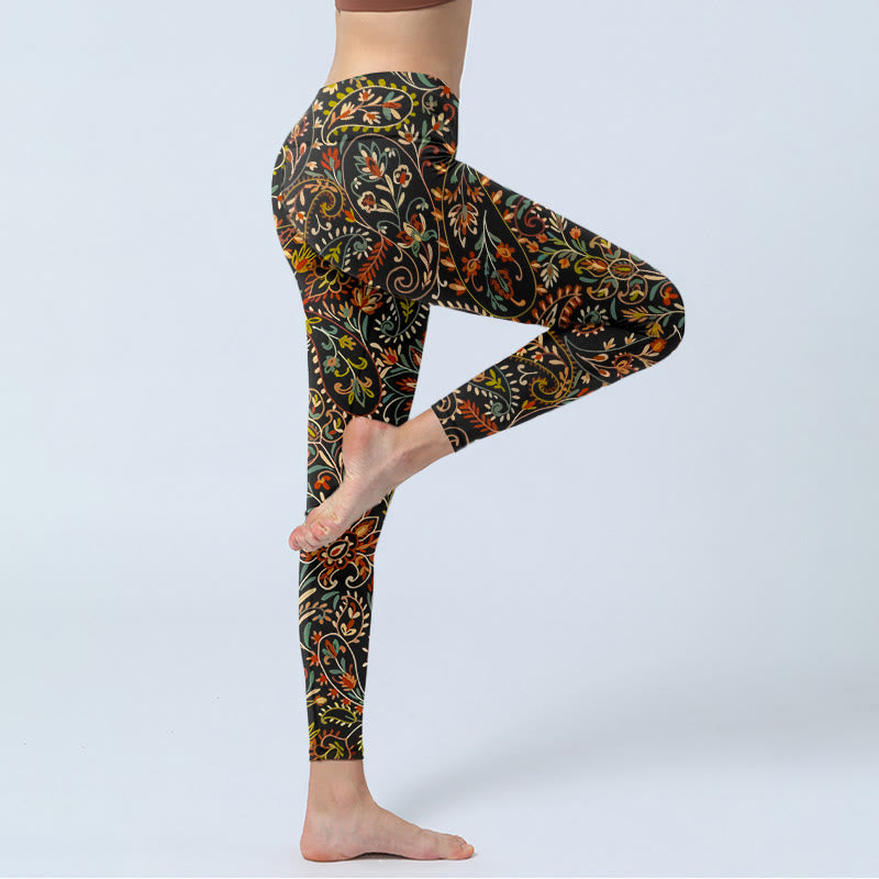 Nimara Ritual Intricate Flower Leaf Pattern Print Gym Leggings Women's Yoga Pants