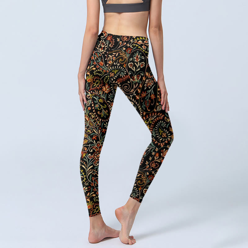 Nimara Ritual Intricate Flower Leaf Pattern Print Gym Leggings Women's Yoga Pants