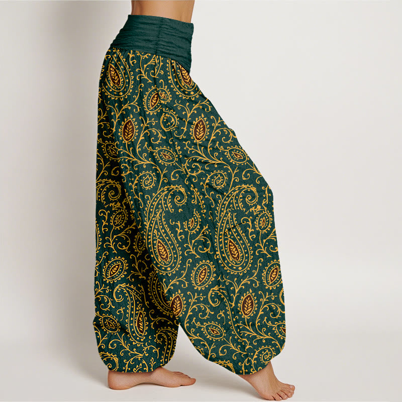 Nimara Ritual Cotton Brightly Colored Paisley Style Pattern Women's Elastic Waist Harem Pants