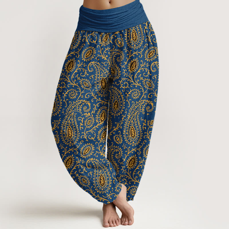 Nimara Ritual Cotton Brightly Colored Paisley Style Pattern Women's Elastic Waist Harem Pants