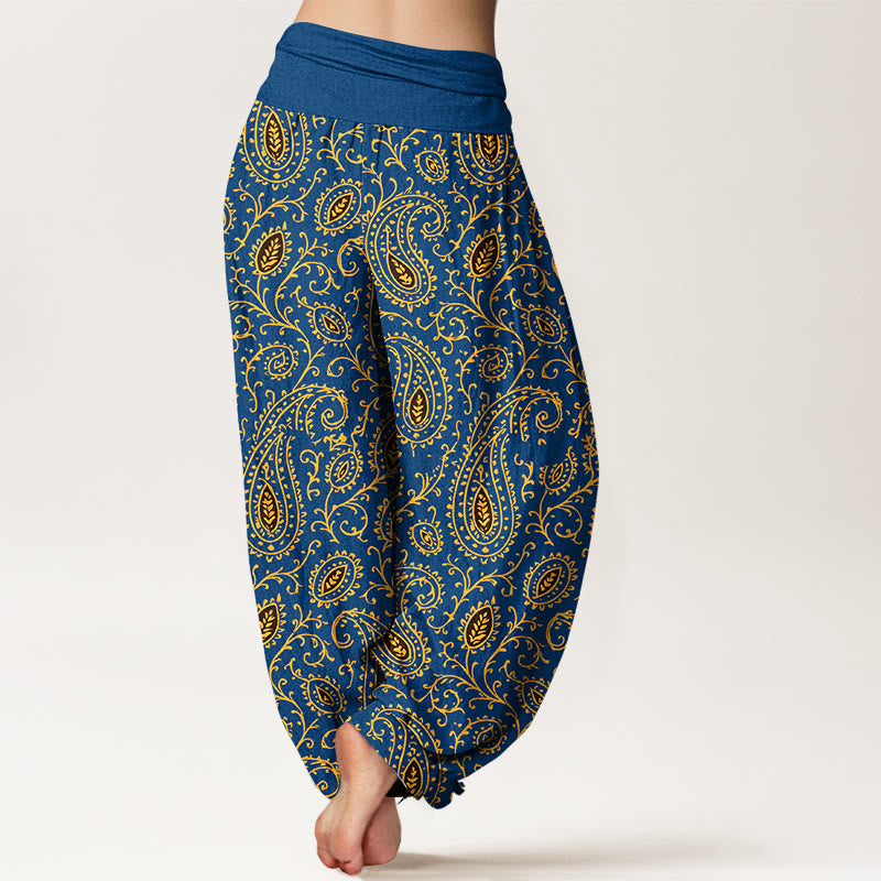 Nimara Ritual Cotton Brightly Colored Paisley Style Pattern Women's Elastic Waist Harem Pants