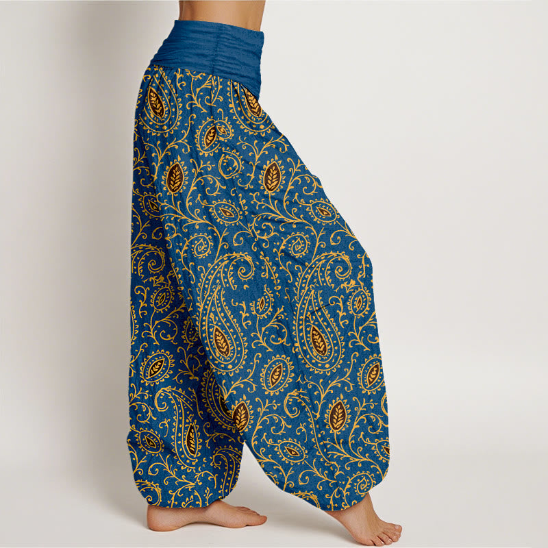 Nimara Ritual Cotton Brightly Colored Paisley Style Pattern Women's Elastic Waist Harem Pants