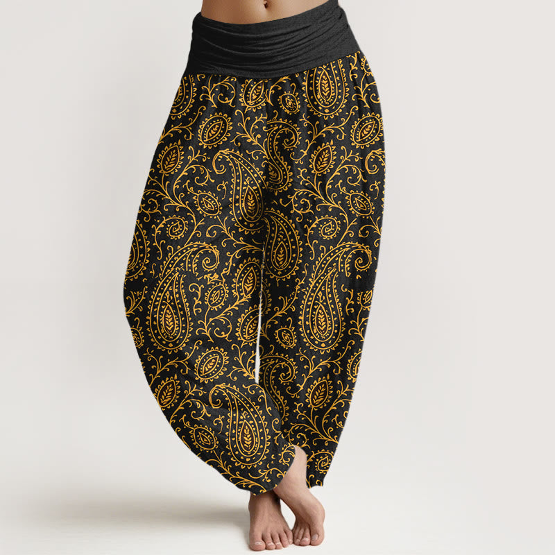 Nimara Ritual Cotton Brightly Colored Paisley Style Pattern Women's Elastic Waist Harem Pants