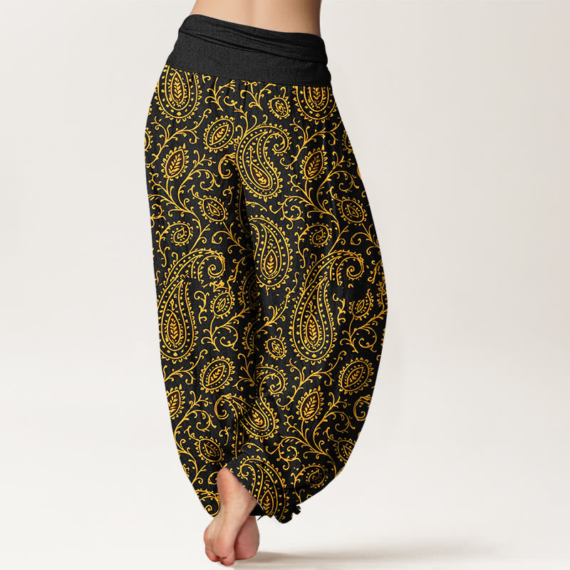 Nimara Ritual Cotton Brightly Colored Paisley Style Pattern Women's Elastic Waist Harem Pants