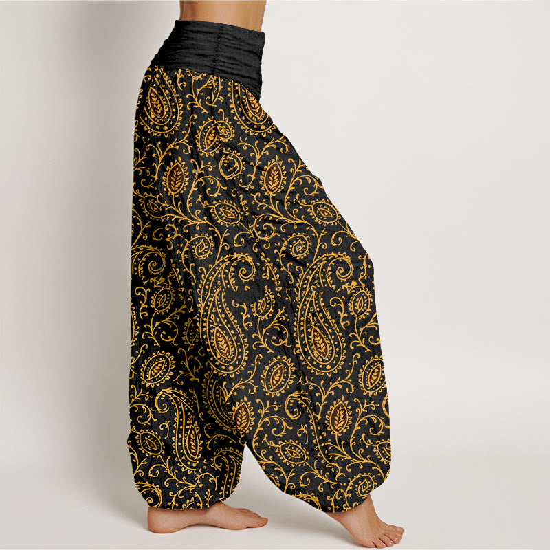 Nimara Ritual Cotton Brightly Colored Paisley Style Pattern Women's Elastic Waist Harem Pants