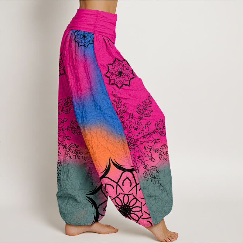 Nimara Ritual Cotton Brightly Colored Mandala Pattern Women's Elastic Waist Harem Pants