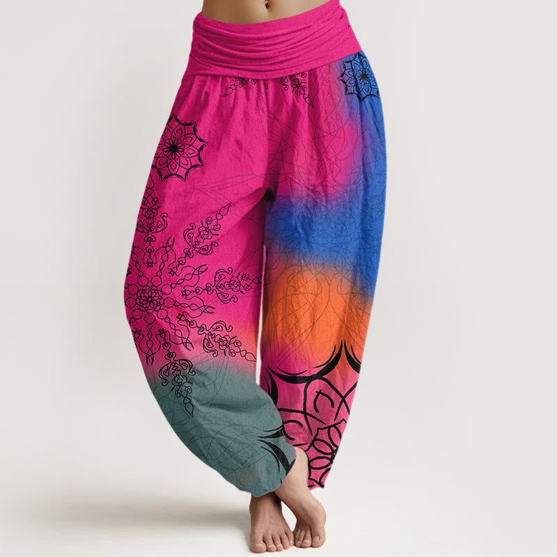 Nimara Ritual Cotton Brightly Colored Mandala Pattern Women's Elastic Waist Harem Pants