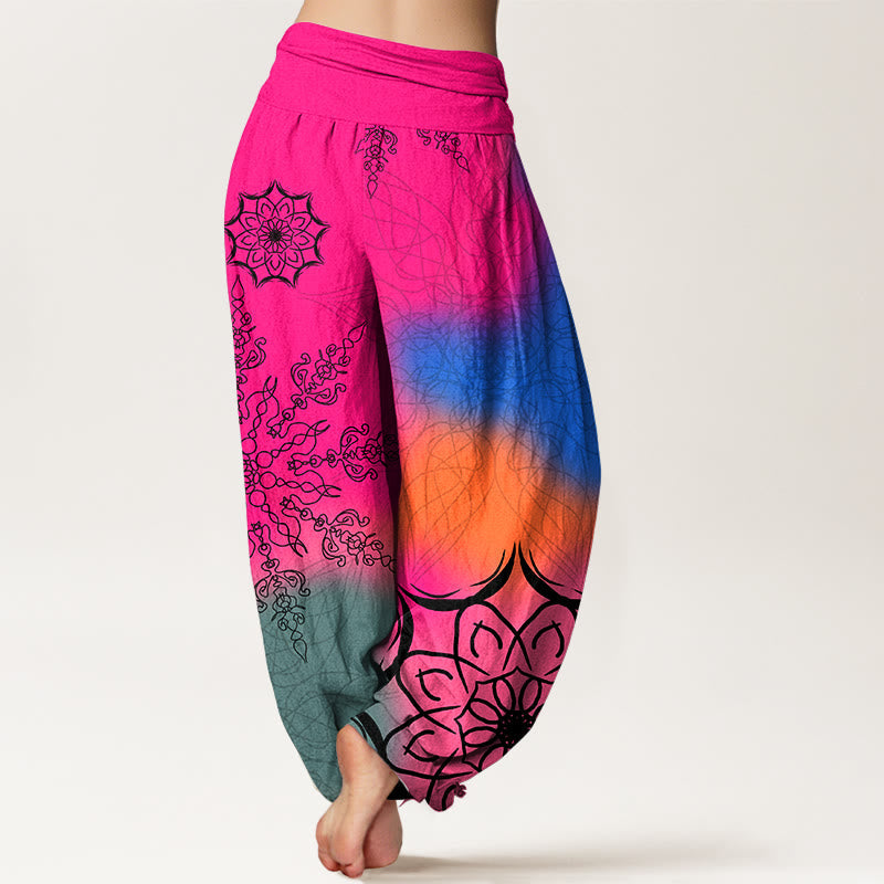 Nimara Ritual Cotton Brightly Colored Mandala Pattern Women's Elastic Waist Harem Pants