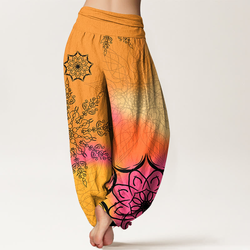 Nimara Ritual Cotton Brightly Colored Mandala Pattern Women's Elastic Waist Harem Pants