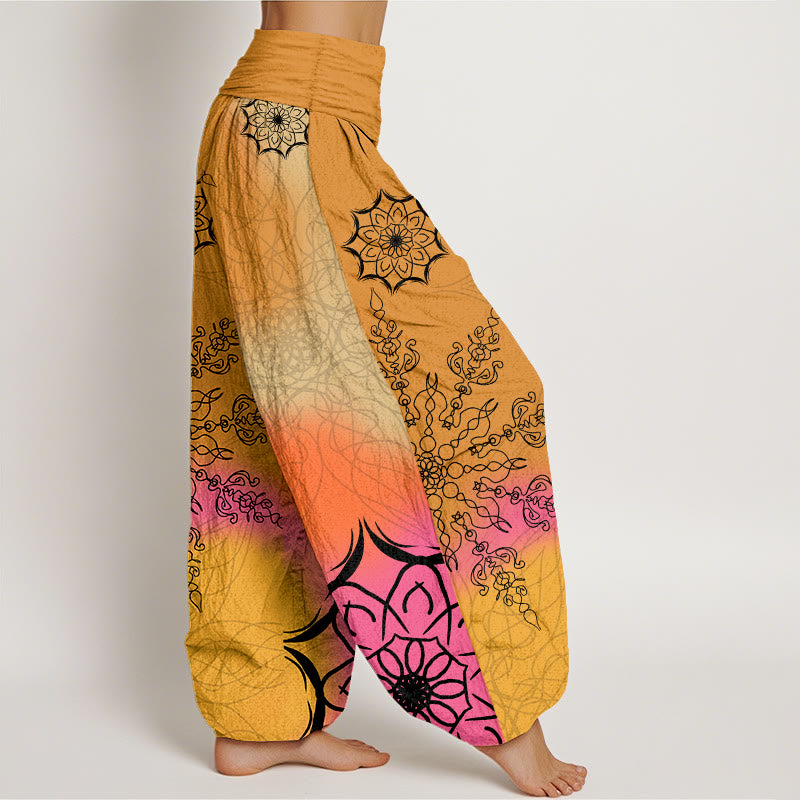Nimara Ritual Cotton Brightly Colored Mandala Pattern Women's Elastic Waist Harem Pants