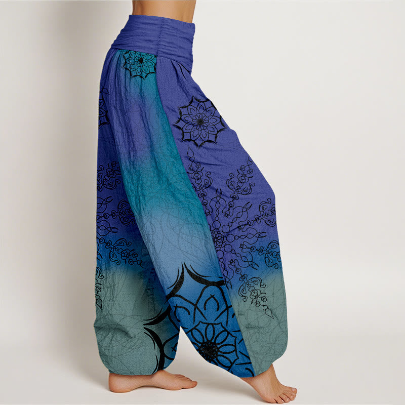 Nimara Ritual Cotton Brightly Colored Mandala Pattern Women's Elastic Waist Harem Pants