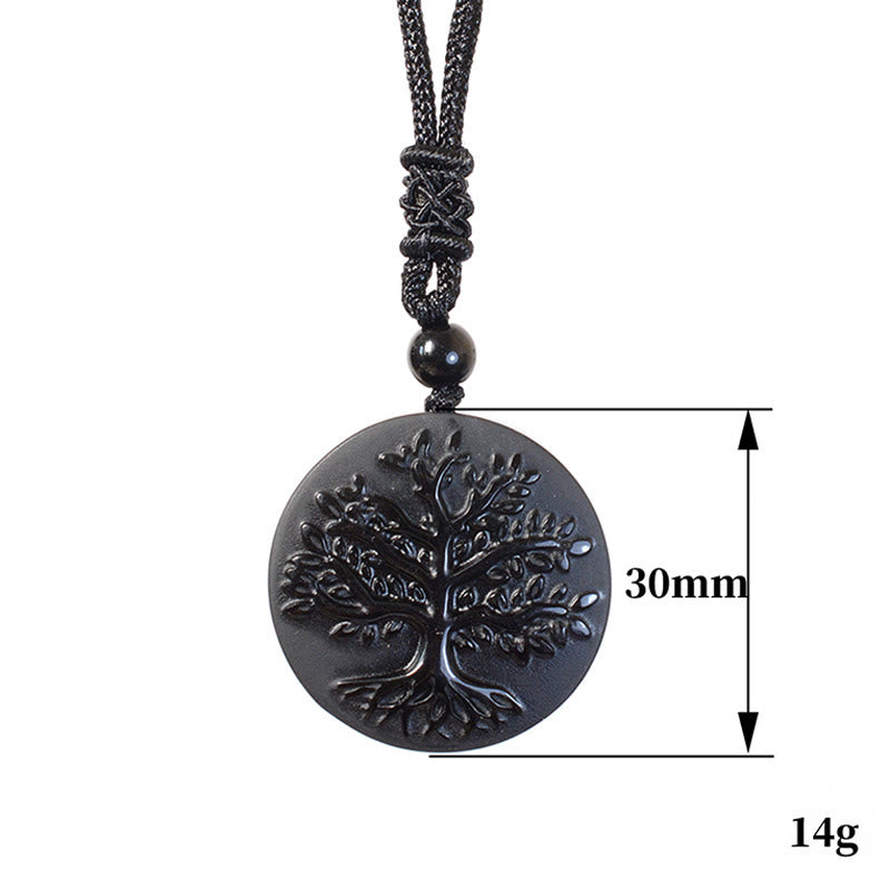 Nimara Ritual Natural The Tree of Life Pattern Black Obsidian Transformation Necklace Pendant