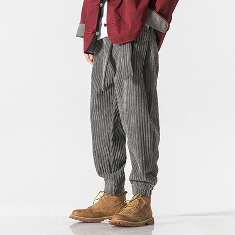 Nimara Ritual Winter Solid Color Men's Ankle-Length Corduroy Pants With Pockets