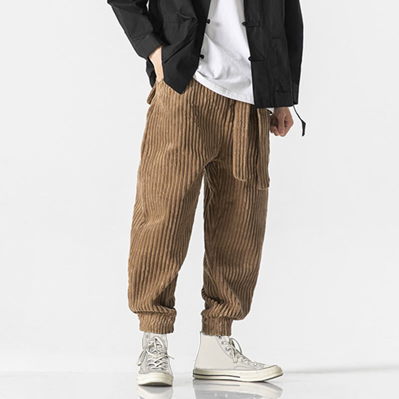 Nimara Ritual Winter Solid Color Men's Ankle-Length Corduroy Pants With Pockets