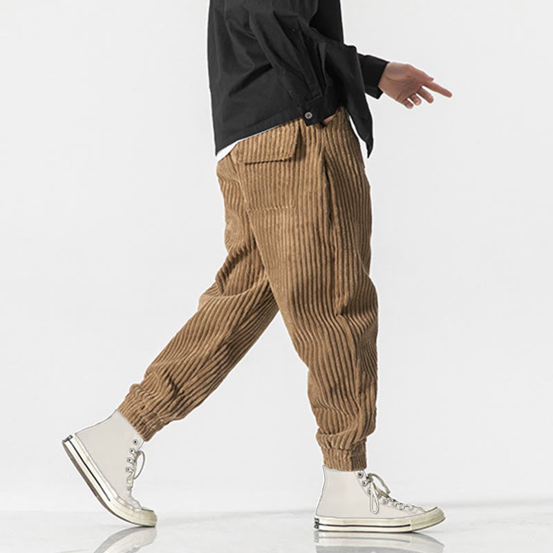 Nimara Ritual Winter Solid Color Men's Ankle-Length Corduroy Pants With Pockets