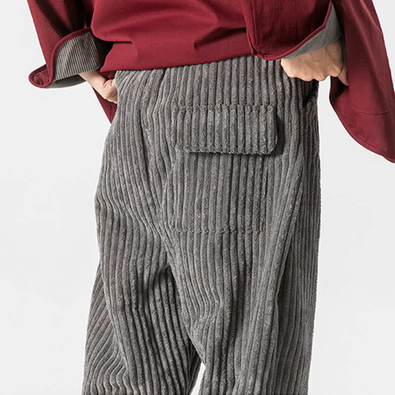 Nimara Ritual Winter Solid Color Men's Ankle-Length Corduroy Pants With Pockets