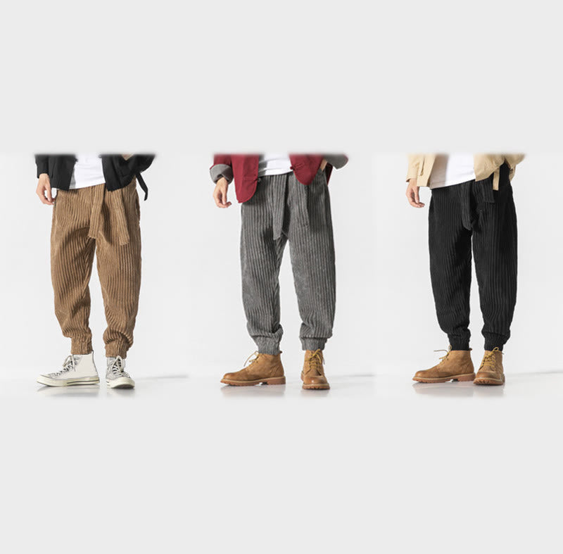 Nimara Ritual Winter Solid Color Men's Ankle-Length Corduroy Pants With Pockets