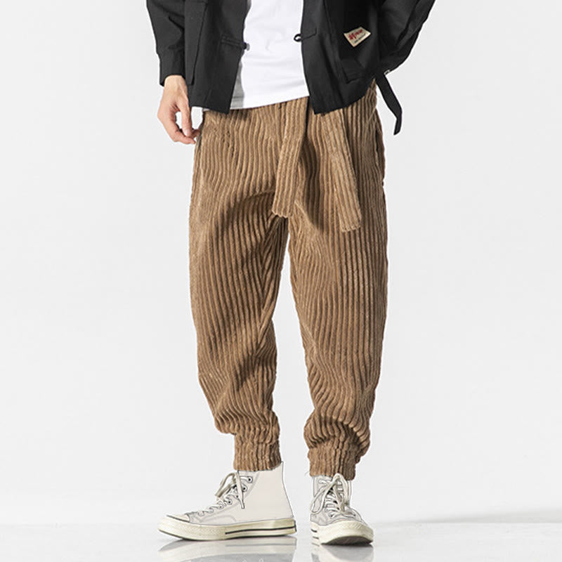 Nimara Ritual Winter Solid Color Men's Ankle-Length Corduroy Pants With Pockets