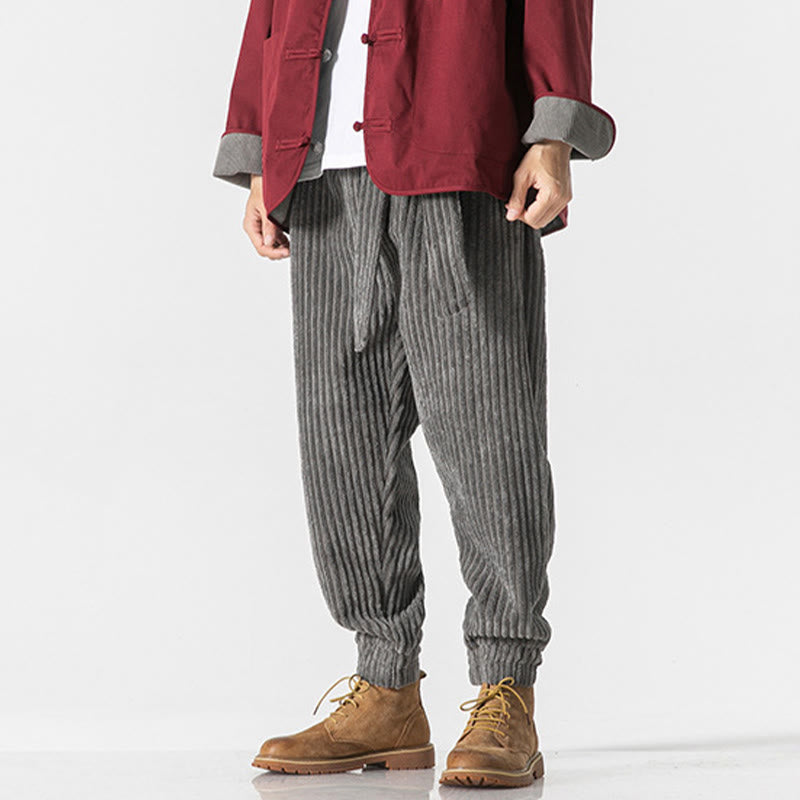 Nimara Ritual Winter Solid Color Men's Ankle-Length Corduroy Pants With Pockets
