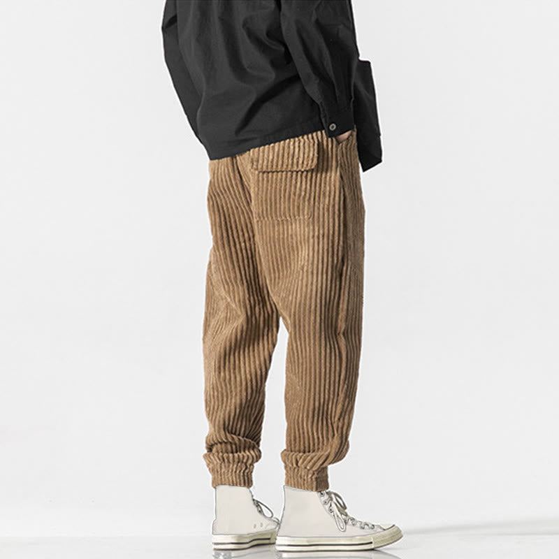 Nimara Ritual Winter Solid Color Men's Ankle-Length Corduroy Pants With Pockets