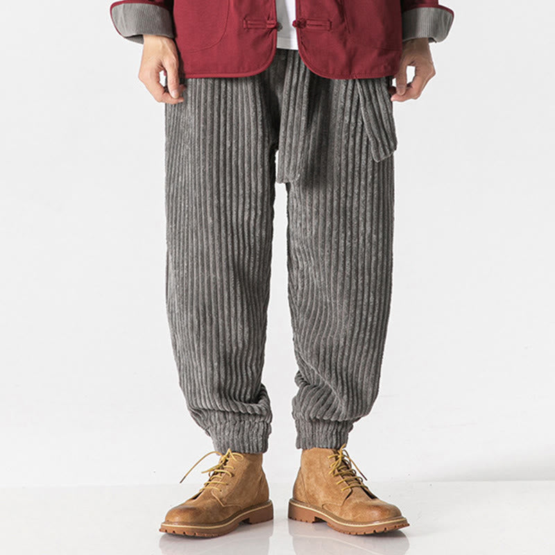 Nimara Ritual Winter Solid Color Men's Ankle-Length Corduroy Pants With Pockets