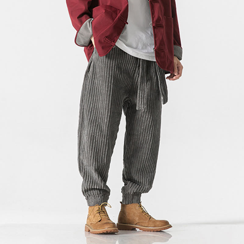 Nimara Ritual Winter Solid Color Men's Ankle-Length Corduroy Pants With Pockets