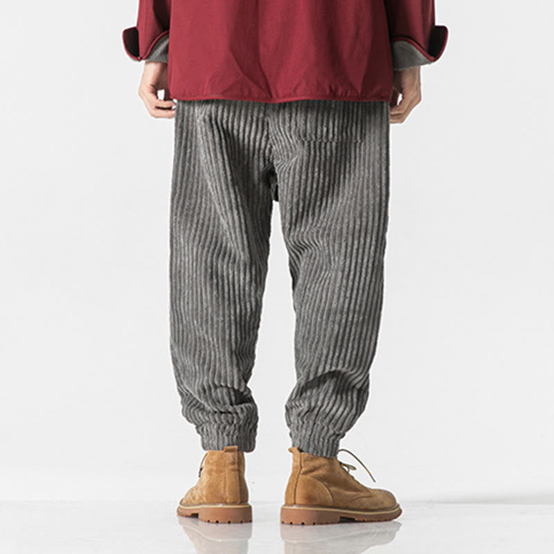 Nimara Ritual Winter Solid Color Men's Ankle-Length Corduroy Pants With Pockets