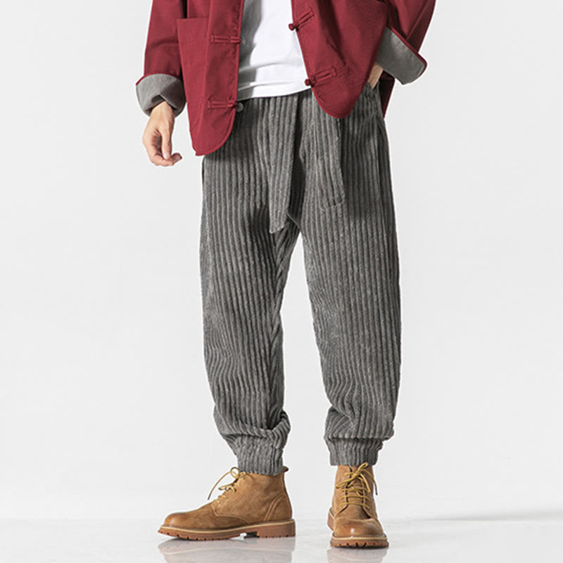 Nimara Ritual Winter Solid Color Men's Ankle-Length Corduroy Pants With Pockets