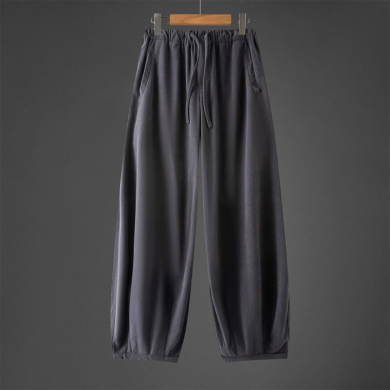 Nimara Ritual Winter Men's Drawstring Plain Elastic Waistband Design Corduroy Pants With Pockets
