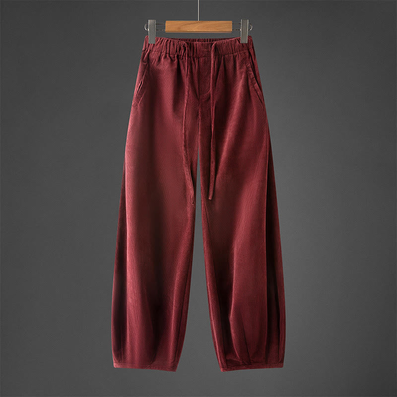Nimara Ritual Winter Men's Drawstring Plain Elastic Waistband Design Corduroy Pants With Pockets