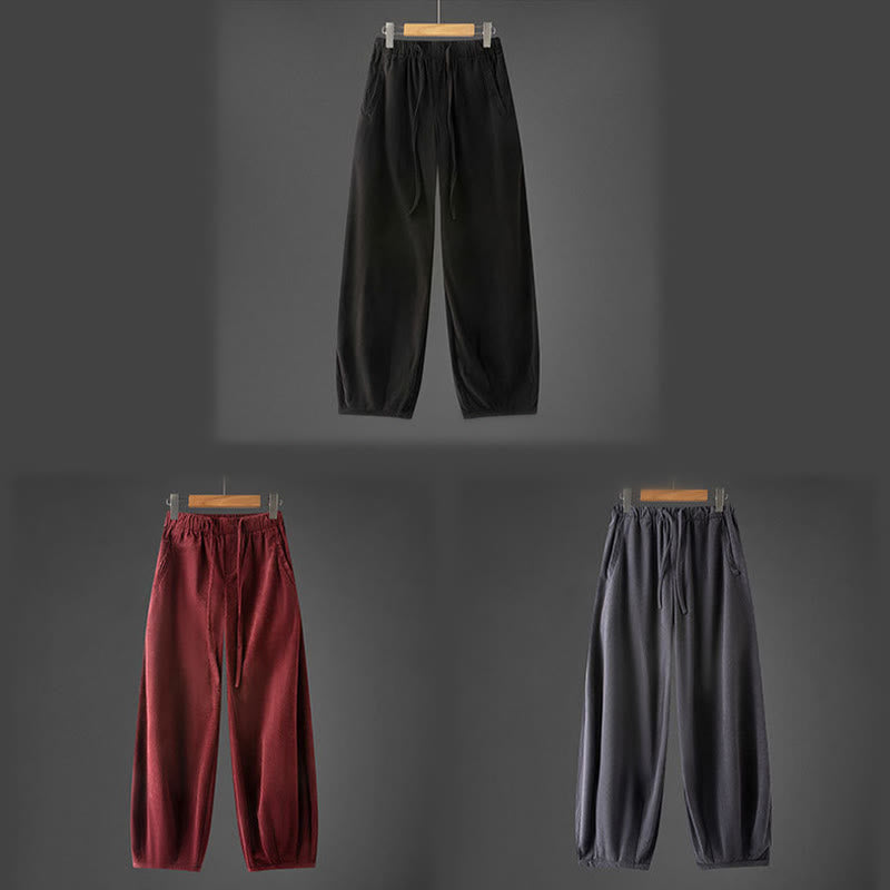 Nimara Ritual Winter Men's Drawstring Plain Elastic Waistband Design Corduroy Pants With Pockets