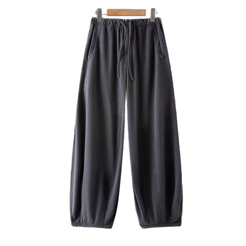 Nimara Ritual Winter Men's Drawstring Plain Elastic Waistband Design Corduroy Pants With Pockets