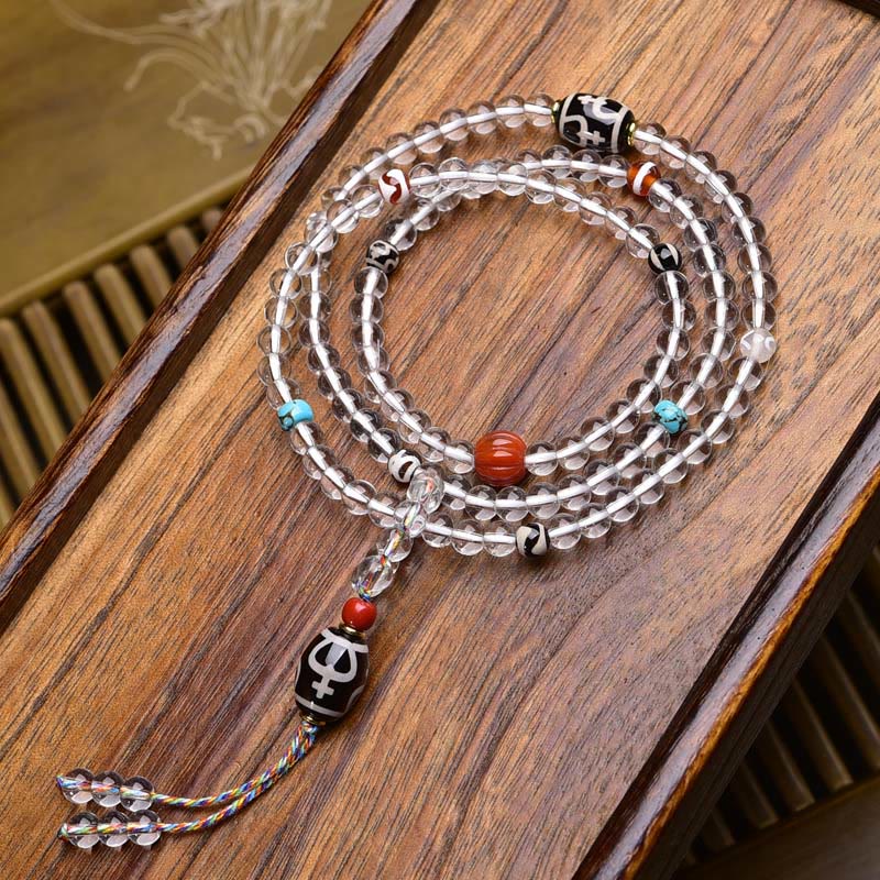 Nimara Ritual 108 Beads Liuli Crystal Dzi Bead Agate Blessings Tassel Mala