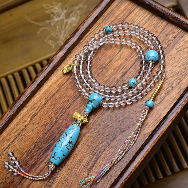 Nimara Ritual 108 Beads Liuli Crystal Dzi Bead Agate Blessings Tassel Mala