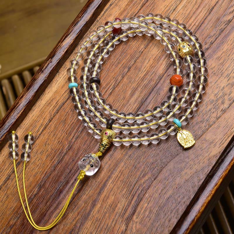 Nimara Ritual 108 Beads Liuli Crystal Dzi Bead Agate Blessings Tassel Mala