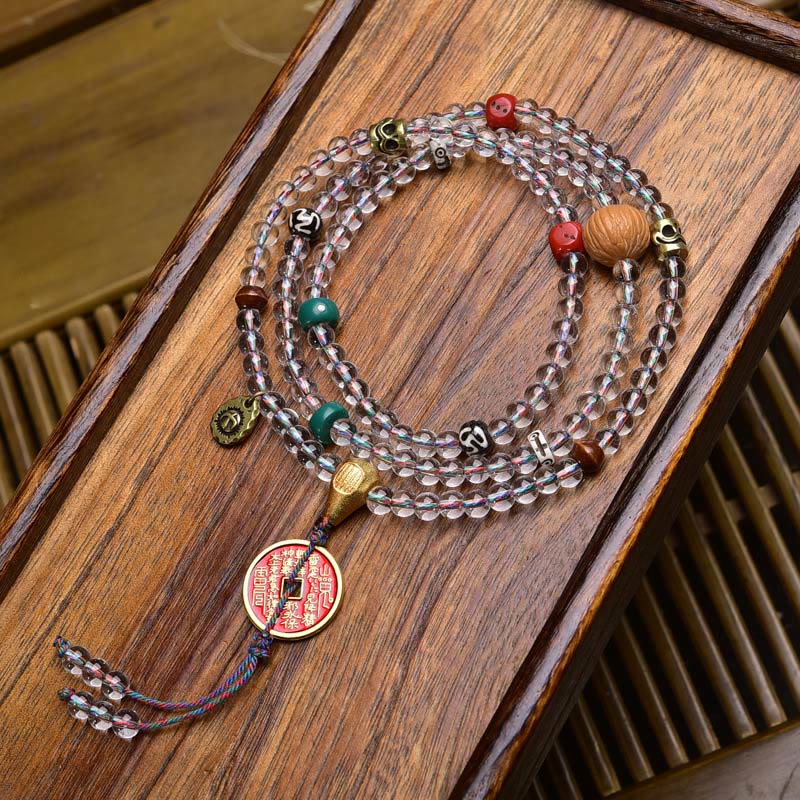 Nimara Ritual 108 Beads Liuli Crystal Dzi Bead Agate Blessings Tassel Mala