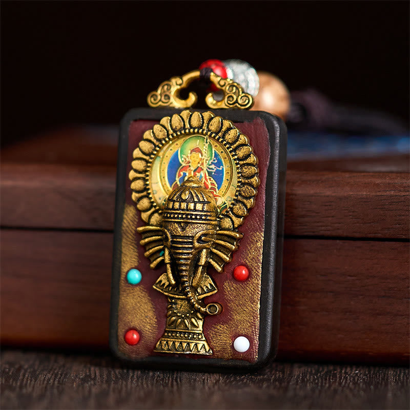 Nimara Ritual Tibetan Ganesh Ganpati Elephant Ebony Wood Rope Peace Necklace Pendant