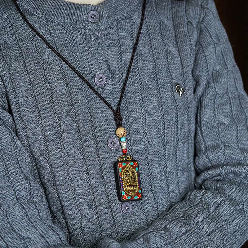 Nimara Ritual Tibetan Ganesh Ganpati Elephant Ebony Wood Rope Peace Necklace Pendant