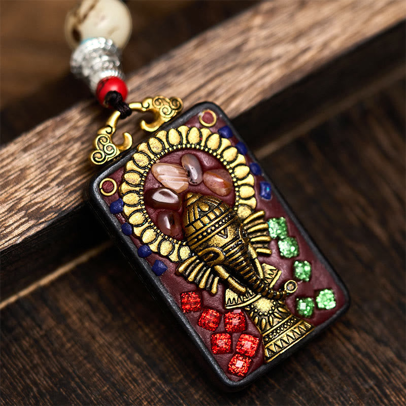 Nimara Ritual Tibetan Ganesh Ganpati Elephant Ebony Wood Rope Peace Necklace Pendant
