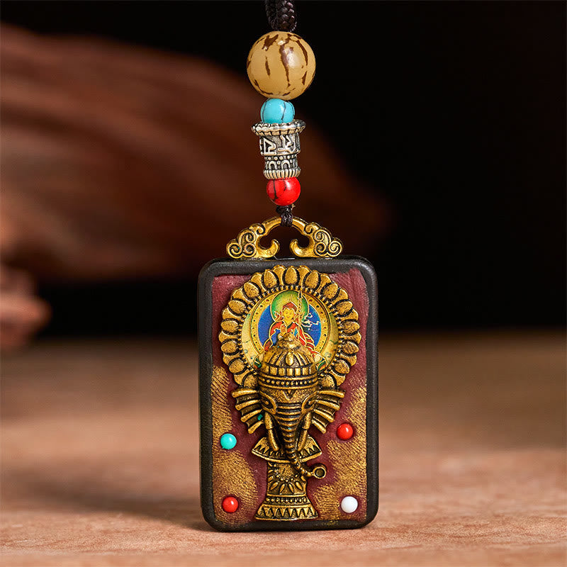Nimara Ritual Tibetan Ganesh Ganpati Elephant Ebony Wood Rope Peace Necklace Pendant