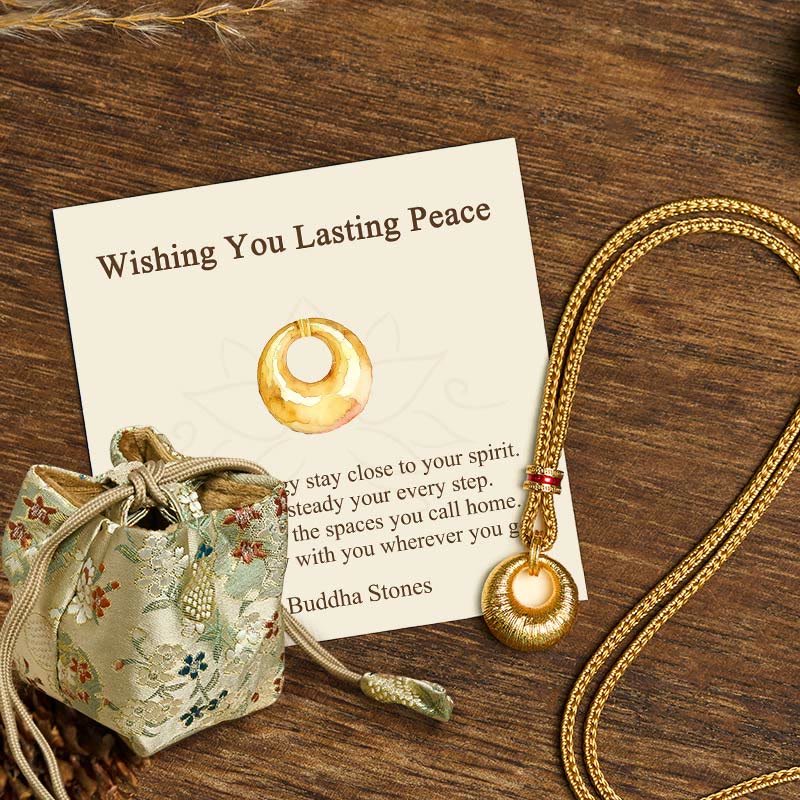 Nimara Ritual "Wishing You Lasting Peace" 24k Gold Plated Copper Peace Buckle Necklace Includes Gift Message Card