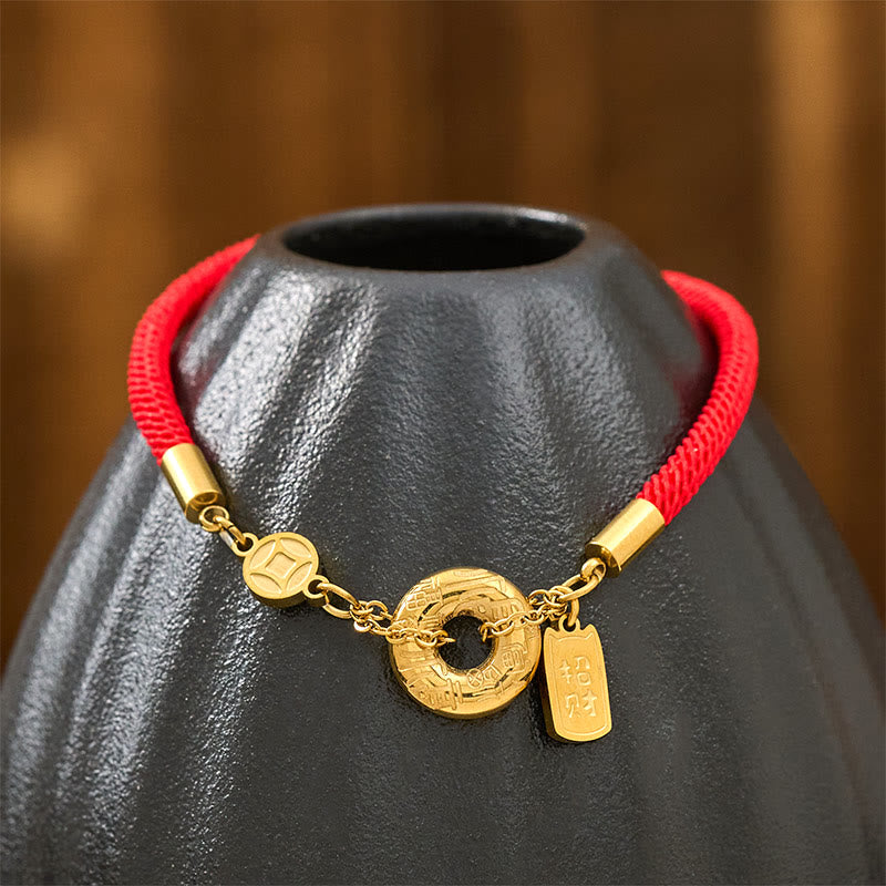 Nimara Ritual Peace Buckle Attract Fortune Charm Titanium Steel Red String Connection Bracelet
