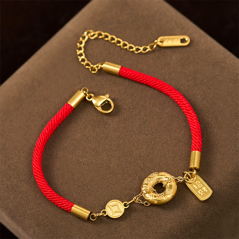 Nimara Ritual Peace Buckle Attract Fortune Charm Titanium Steel Red String Connection Bracelet