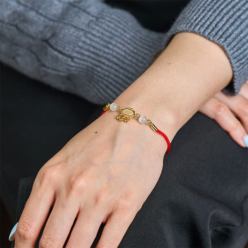 Nimara Ritual Chinese Lock Charm Cat's Eye Red String Copper Plated Gold Protection Bracelet