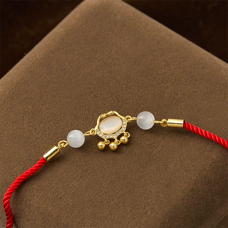 Nimara Ritual Chinese Lock Charm Cat's Eye Red String Copper Plated Gold Protection Bracelet