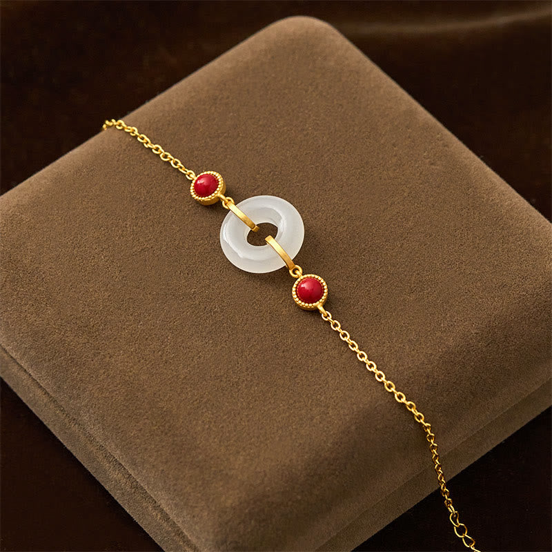 Nimara Ritual Peace Buckle Hetian White Jade Copper Plated Gold Protection Bracelet