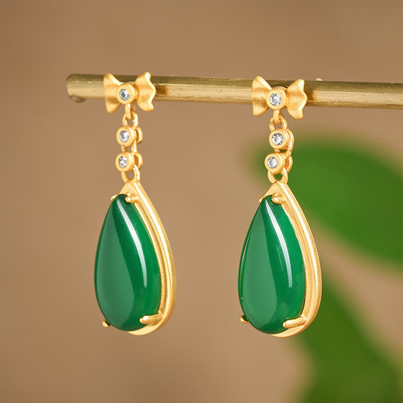 Nimara Ritual Waterdrop Design Green Jasper Copper Plated Gold Balance Earrings